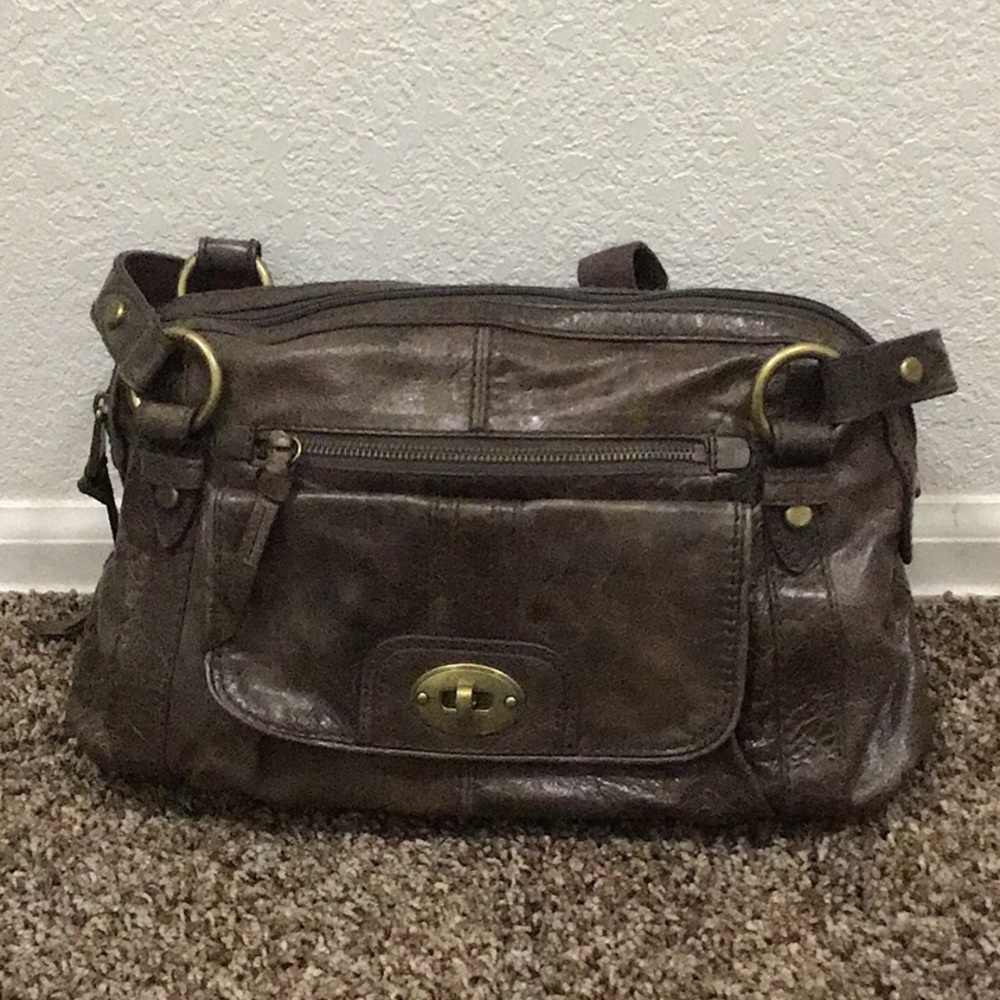 Fossil brown leather satchel